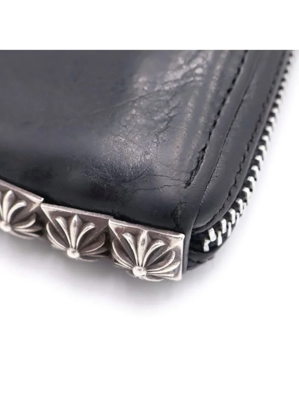 Chrome Hearts 3 Side Zip Studs Leather Wallet Black